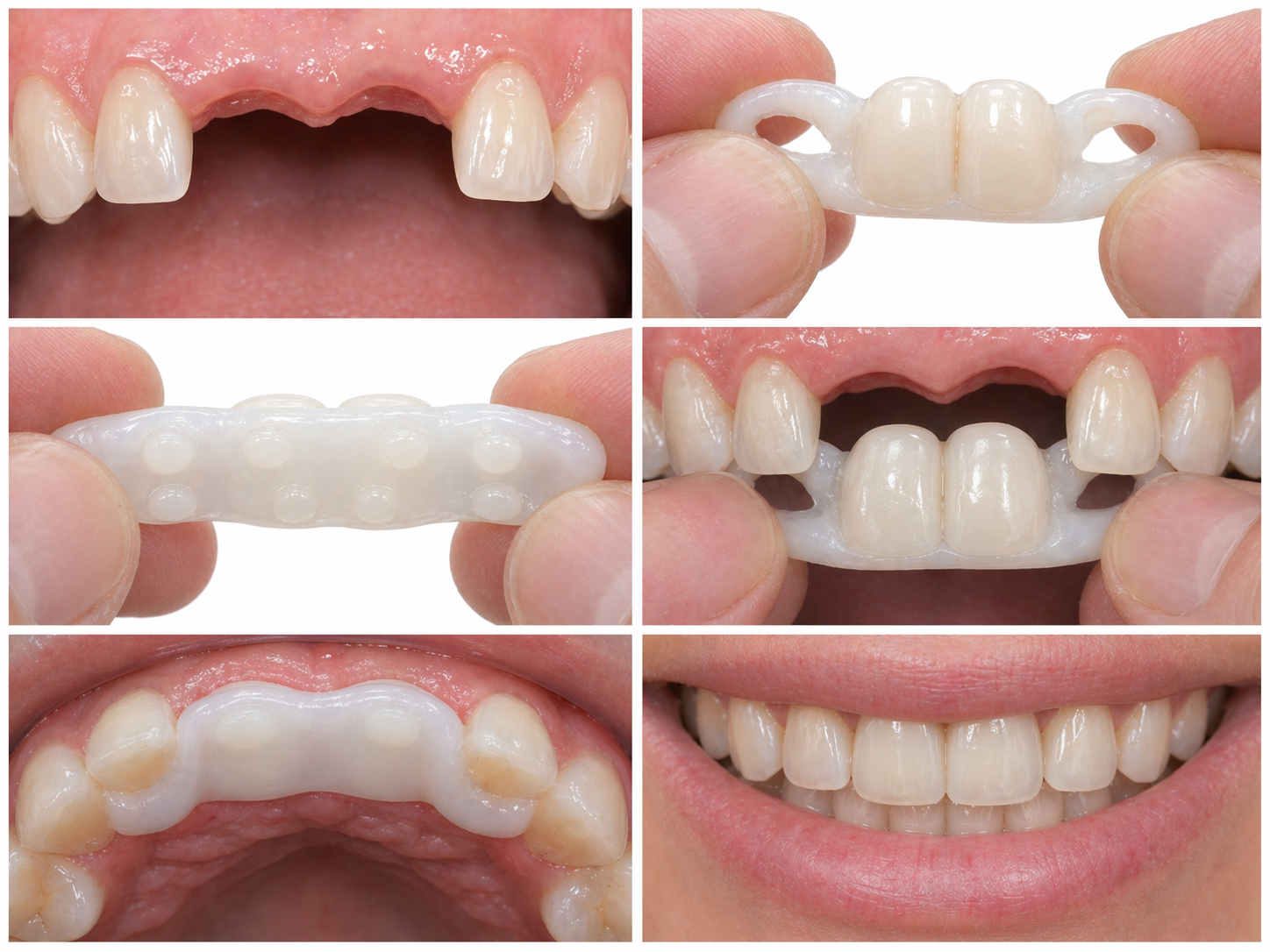 Fotografické vysvětlení principu náhrady dvou sousedních zubů s přidanou Coregou