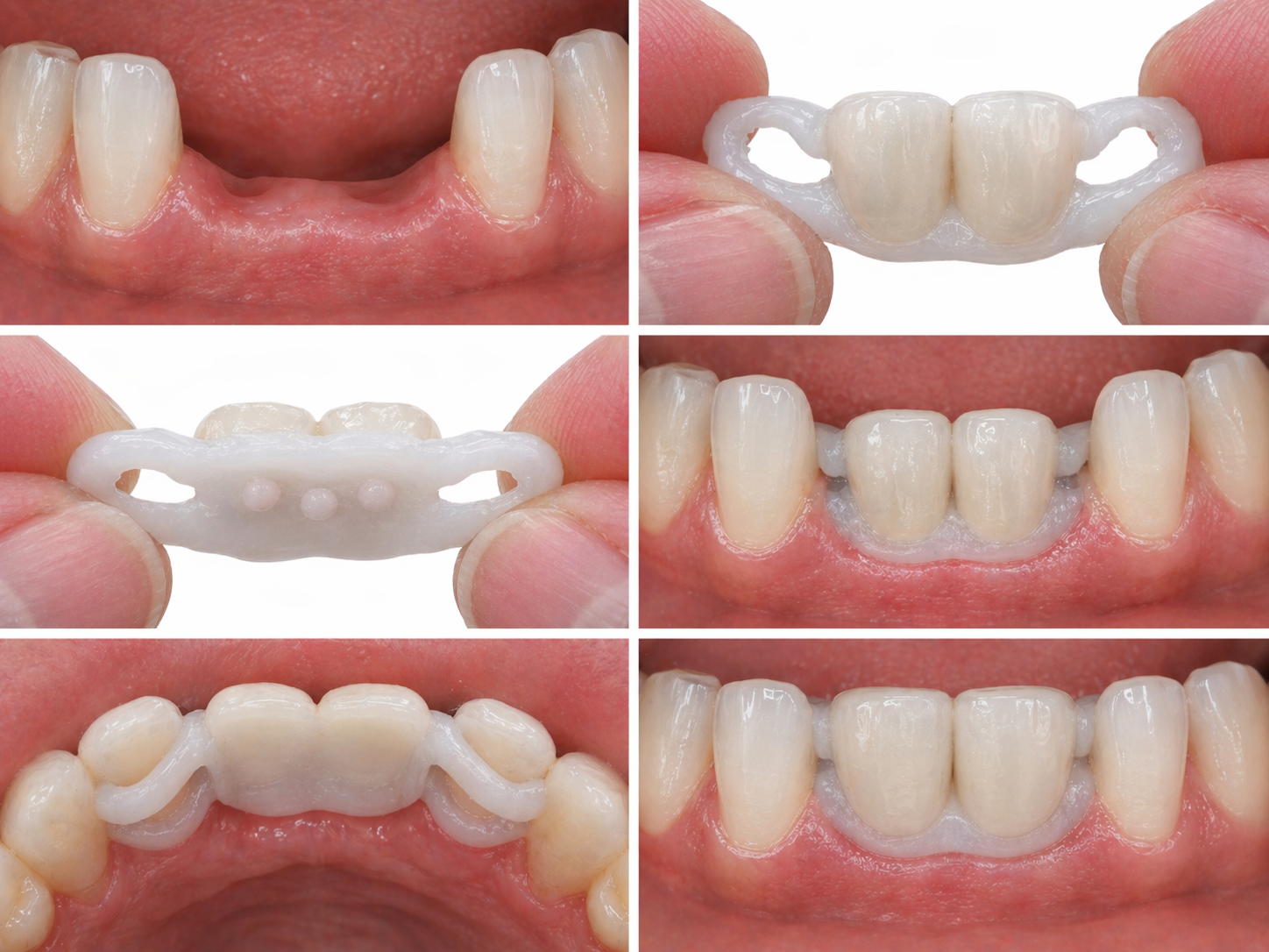 Fotografické vysvětlení principu náhrady jednoho bočního zubu s přidanou Coregou