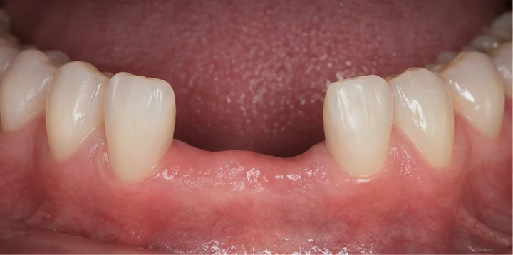 Vizuální postup vloženia a dotvarovania náhrady — dolní dva premoláre