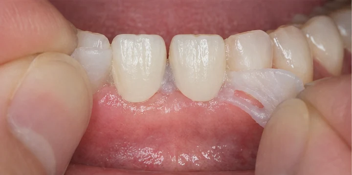 Vizuální postup vloženia a dotvarovania náhrady — dolní dva premoláre